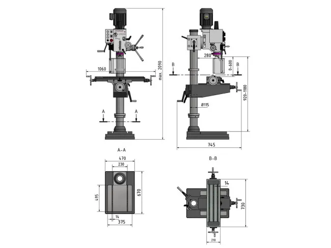 Säulen-Getriebebohrmaschine mit Kreuztisch OPTIdrill DH 40CT