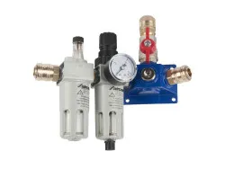 Endverteilerdose mit zwei Einhandkupplungen, Absperrhahn und Filterdruckregler und Nebelöler EVD15 2xEK-AH-FDR-NO