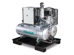Stationärer Kolbenkompressor mit 2x 100 Liter-Druckluftbehältern, Kältetrockner, Feinfilter, Kondensatableiter- und aufbereiter AIRPROFI DUO 703/2x100/10 KK